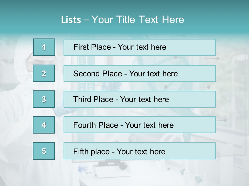 A Woman In A White Lab Coat And White Gloves Is Holding A Glass Tube With PowerPoint Template