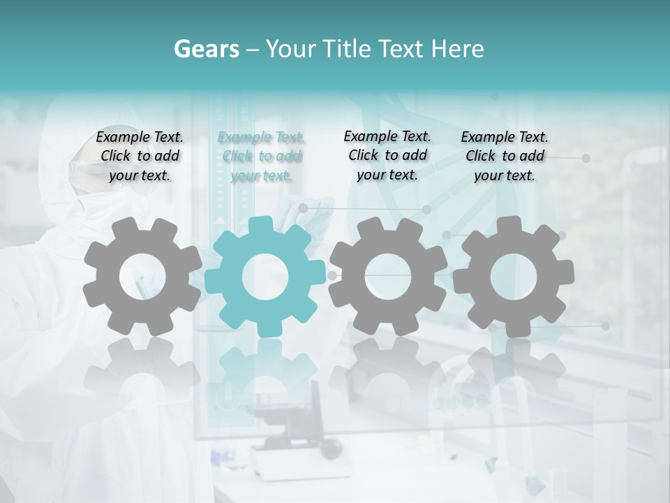 A Woman In A White Lab Coat And White Gloves Is Holding A Glass Tube With PowerPoint Template