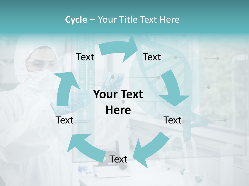 A Woman In A White Lab Coat And White Gloves Is Holding A Glass Tube With PowerPoint Template