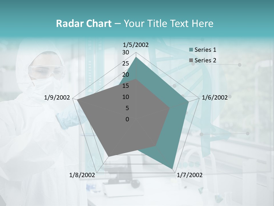 A Woman In A White Lab Coat And White Gloves Is Holding A Glass Tube With PowerPoint Template