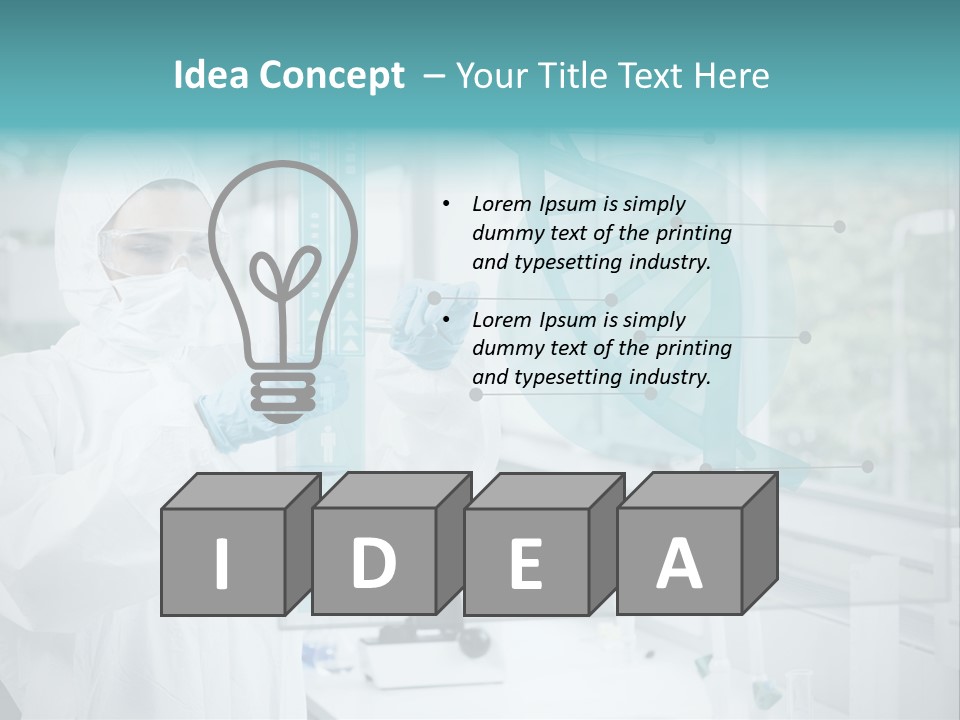 A Woman In A White Lab Coat And White Gloves Is Holding A Glass Tube With PowerPoint Template