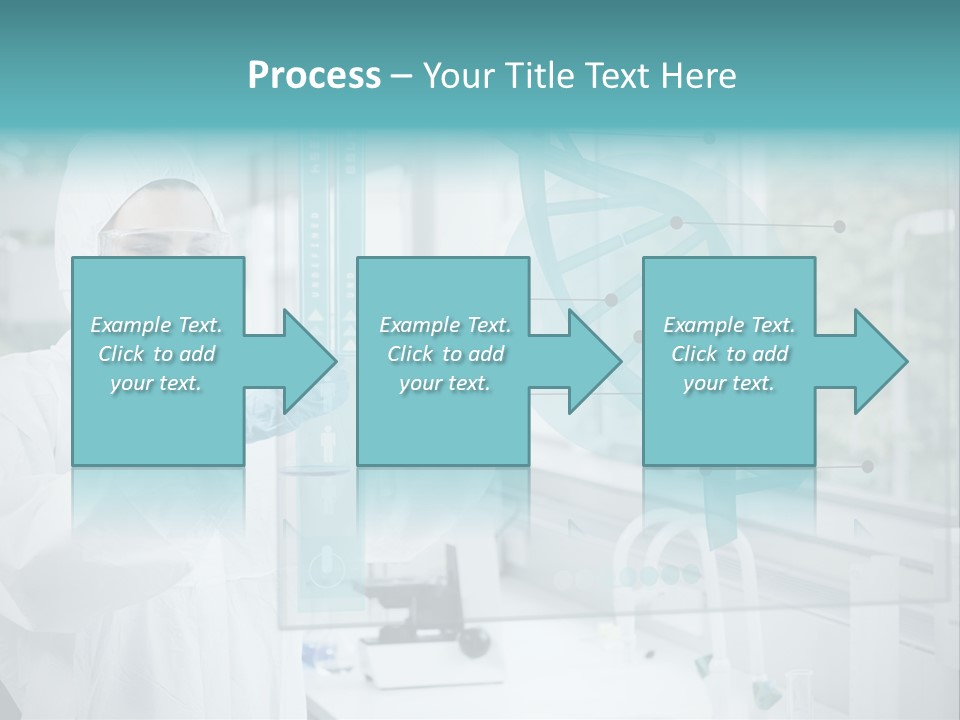 A Woman In A White Lab Coat And White Gloves Is Holding A Glass Tube With PowerPoint Template