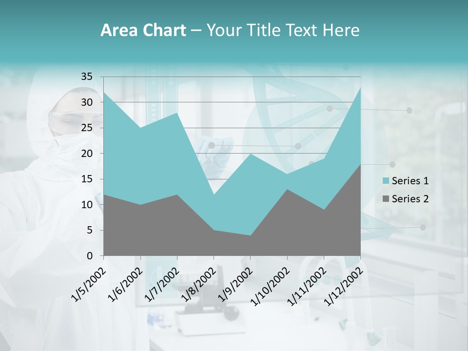 A Woman In A White Lab Coat And White Gloves Is Holding A Glass Tube With PowerPoint Template