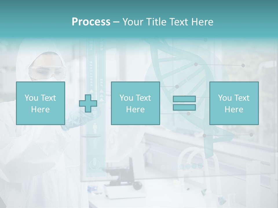 A Woman In A White Lab Coat And White Gloves Is Holding A Glass Tube With PowerPoint Template
