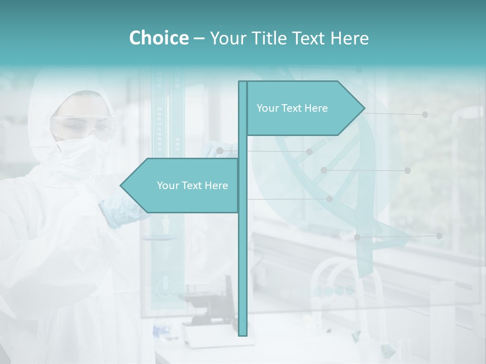 A Woman In A White Lab Coat And White Gloves Is Holding A Glass Tube With PowerPoint Template