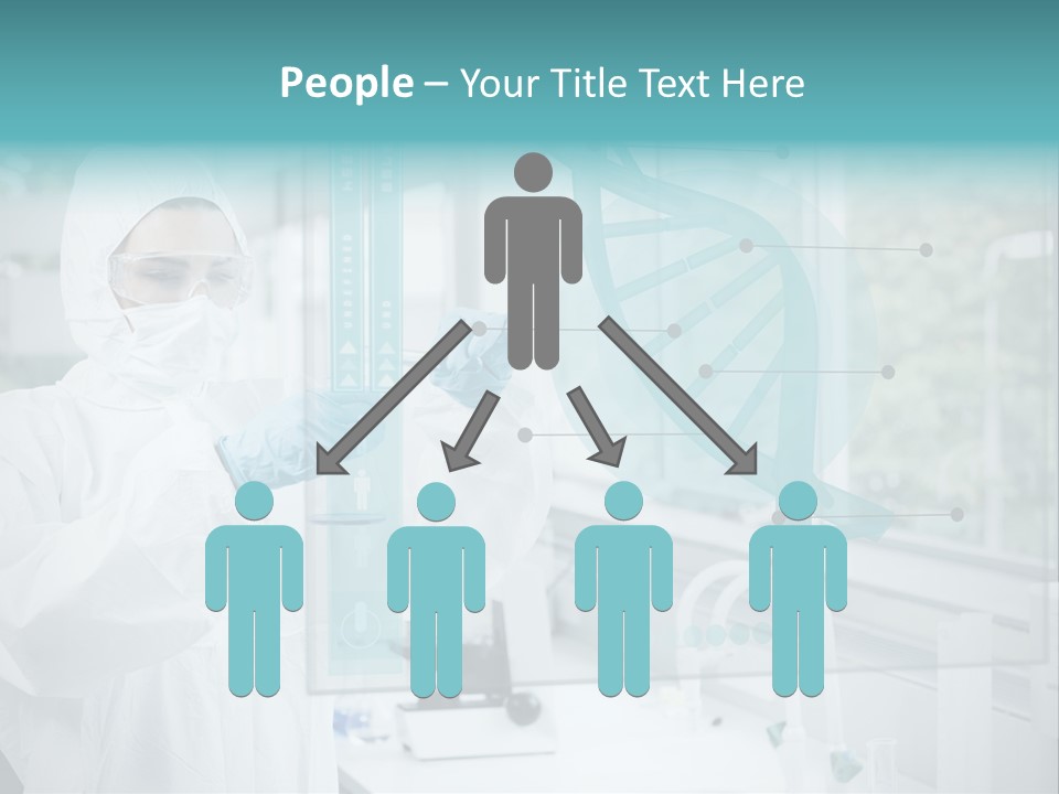 A Woman In A White Lab Coat And White Gloves Is Holding A Glass Tube With PowerPoint Template