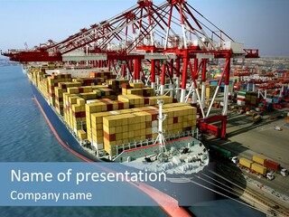 Unloading Tugboats Cargo Containers PowerPoint Template