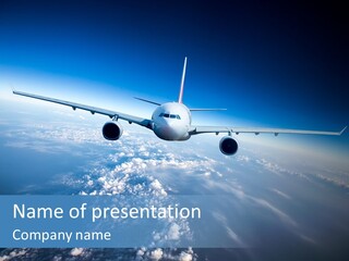 An Airplane Flying Over The Clouds In The Sky PowerPoint Template