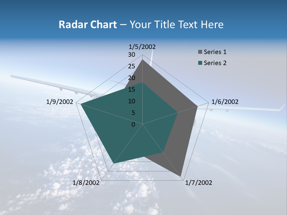 An Airplane Flying Over The Clouds In The Sky PowerPoint Template