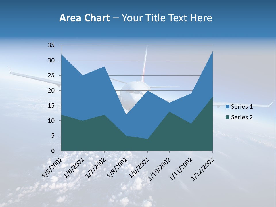 An Airplane Flying Over The Clouds In The Sky PowerPoint Template