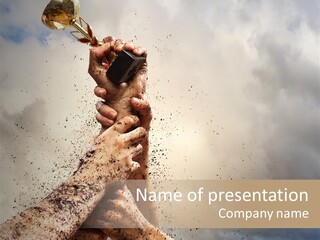 A Group Of People Holding A Trophy In Their Hands PowerPoint Template