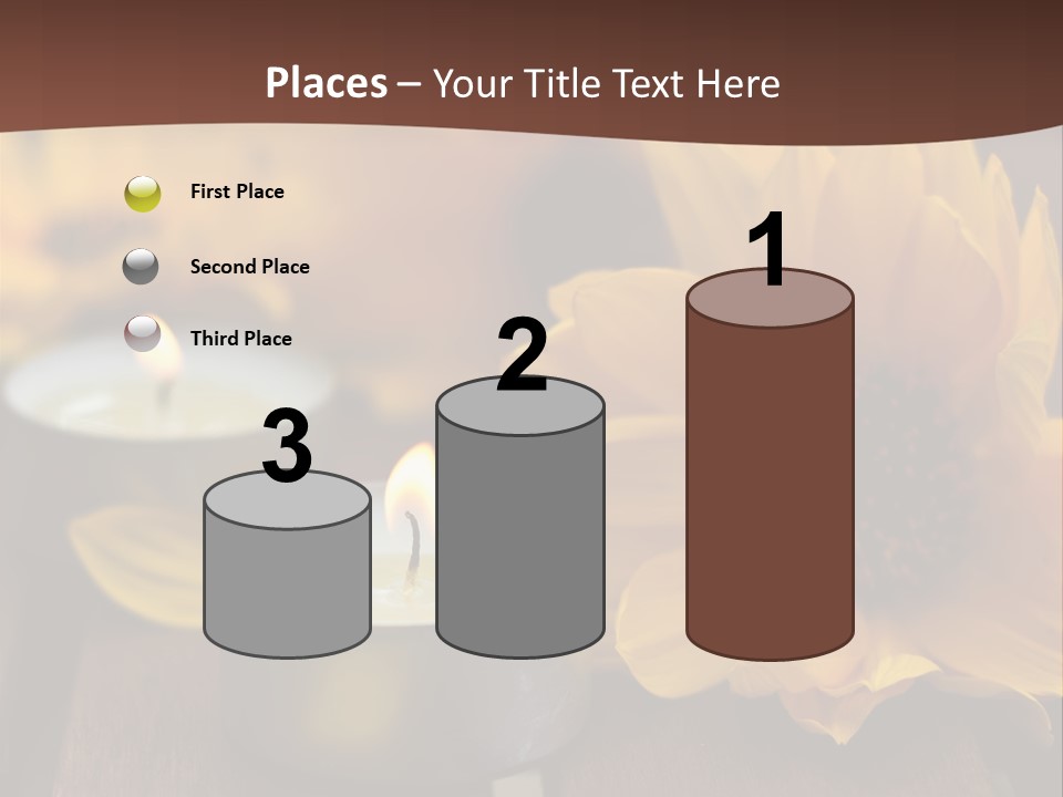 Three Candles With Yellow Flowers On A Wooden Table PowerPoint Template