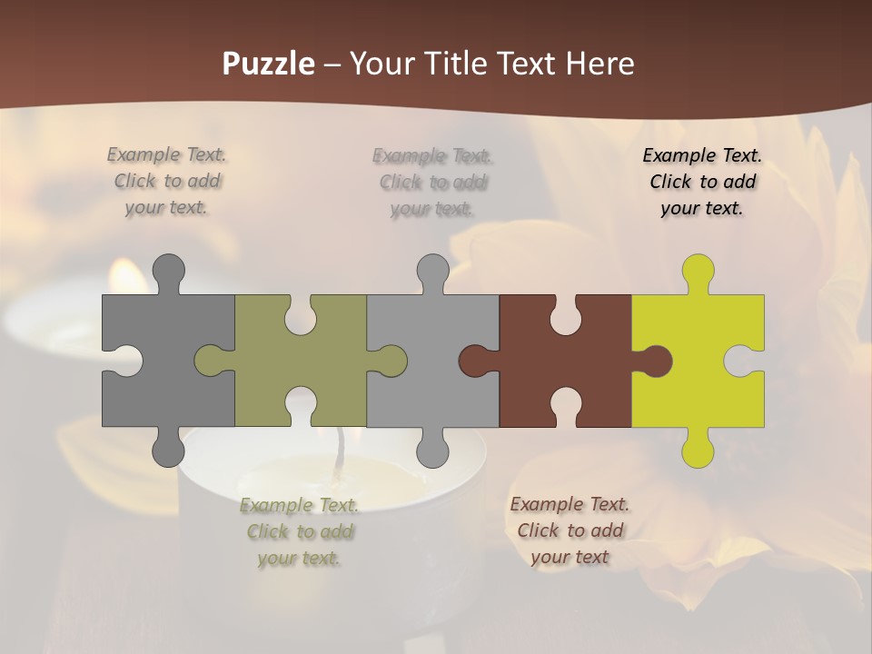 Three Candles With Yellow Flowers On A Wooden Table PowerPoint Template