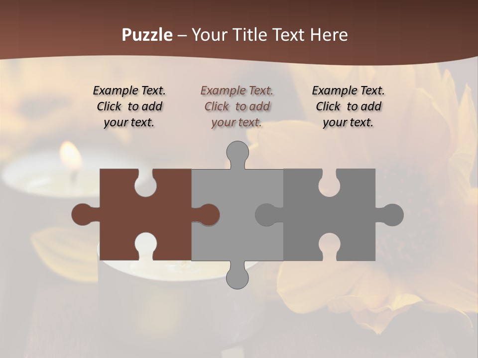 Three Candles With Yellow Flowers On A Wooden Table PowerPoint Template