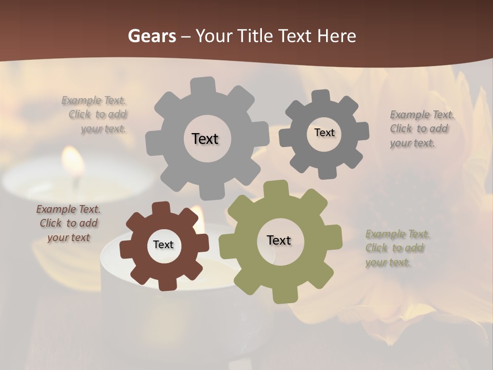 Three Candles With Yellow Flowers On A Wooden Table PowerPoint Template