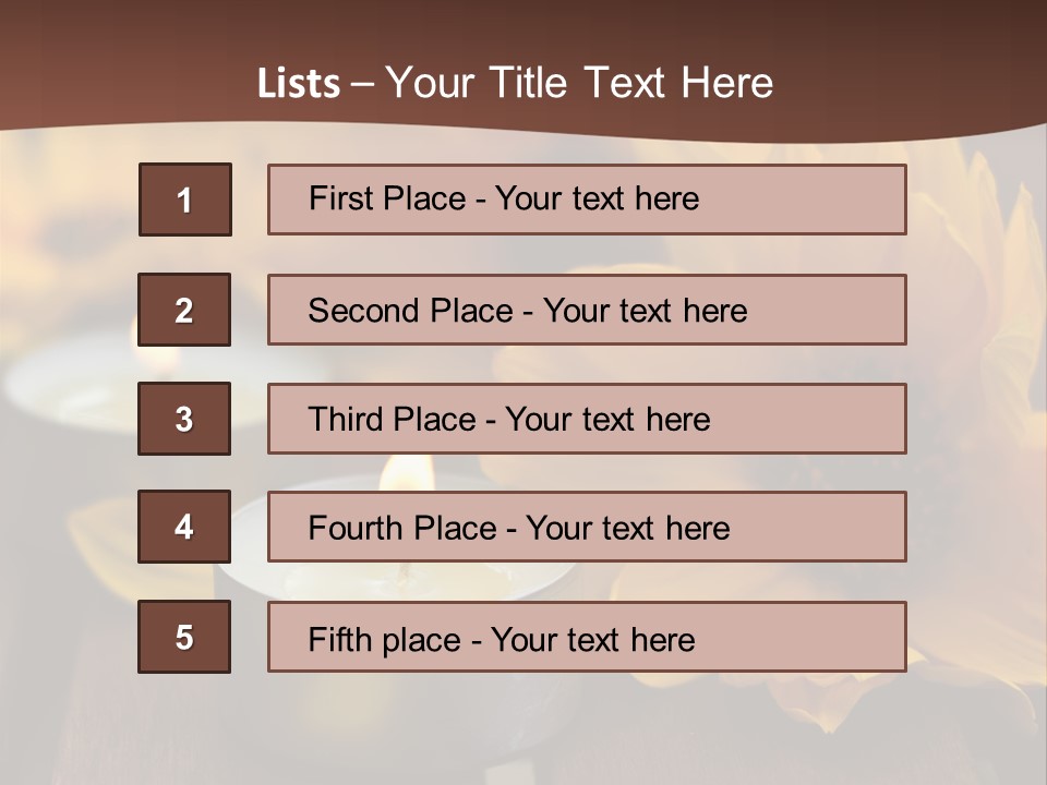 Three Candles With Yellow Flowers On A Wooden Table PowerPoint Template