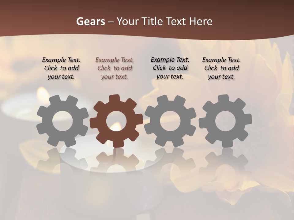 Three Candles With Yellow Flowers On A Wooden Table PowerPoint Template