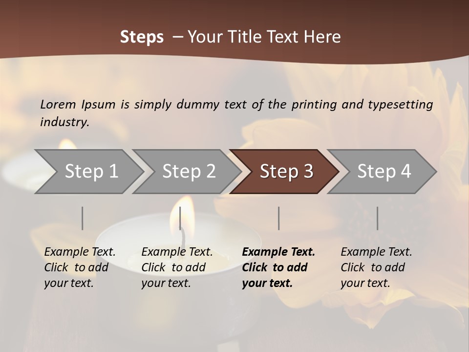 Three Candles With Yellow Flowers On A Wooden Table PowerPoint Template