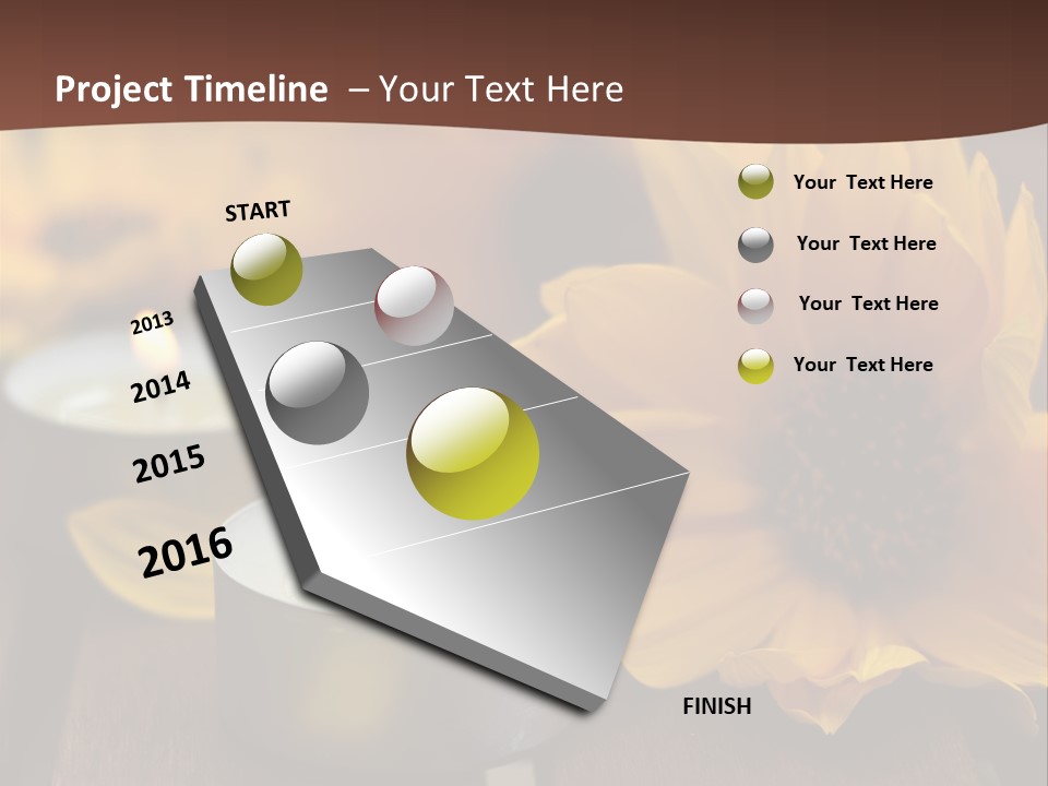 Three Candles With Yellow Flowers On A Wooden Table PowerPoint Template