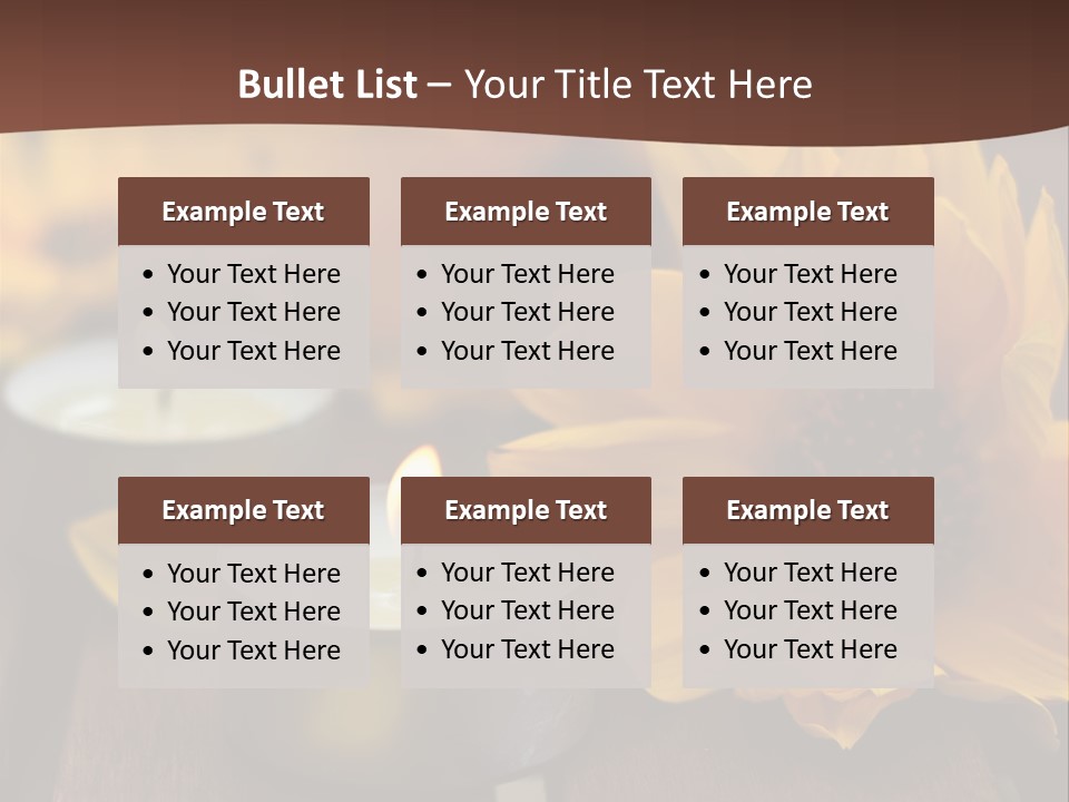 Three Candles With Yellow Flowers On A Wooden Table PowerPoint Template