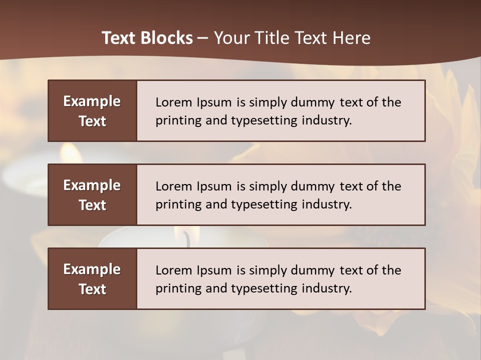 Three Candles With Yellow Flowers On A Wooden Table PowerPoint Template