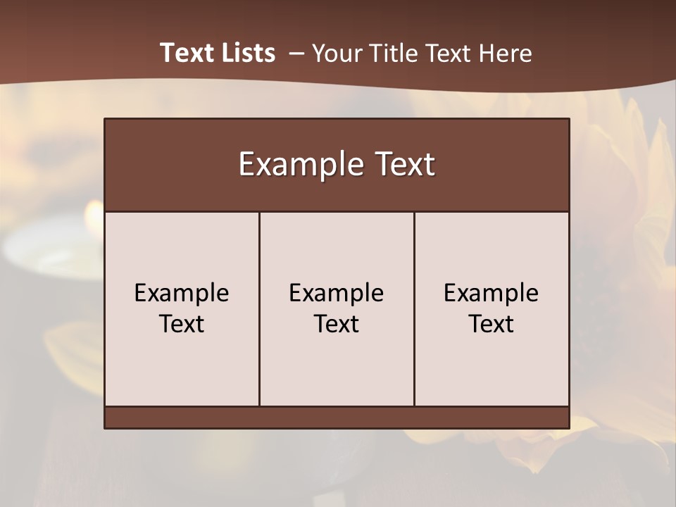 Three Candles With Yellow Flowers On A Wooden Table PowerPoint Template