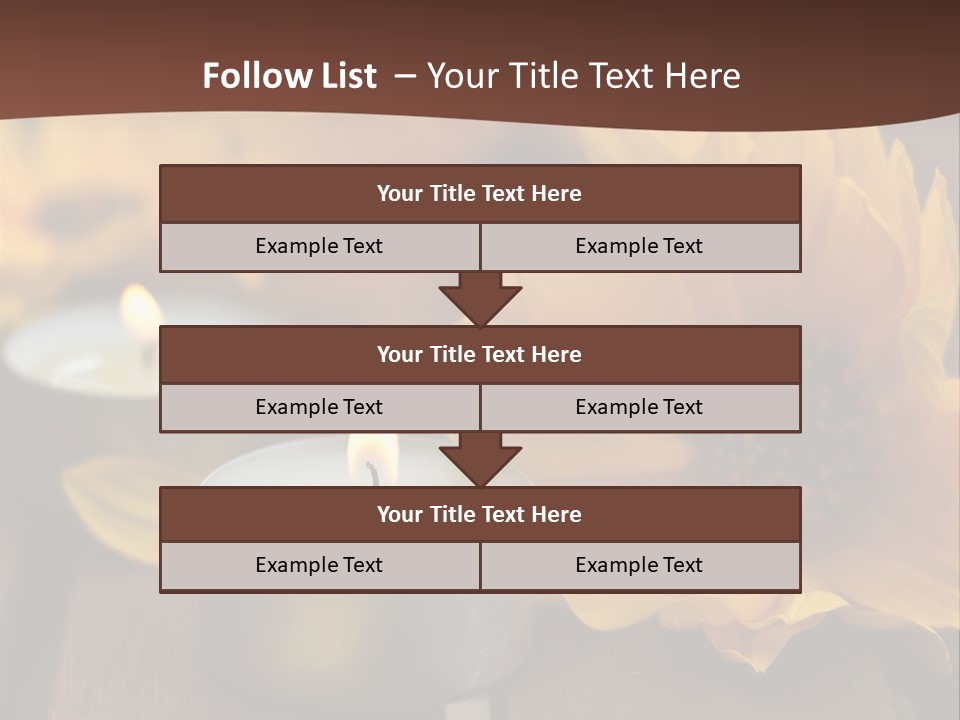 Three Candles With Yellow Flowers On A Wooden Table PowerPoint Template
