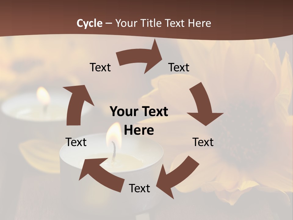 Three Candles With Yellow Flowers On A Wooden Table PowerPoint Template