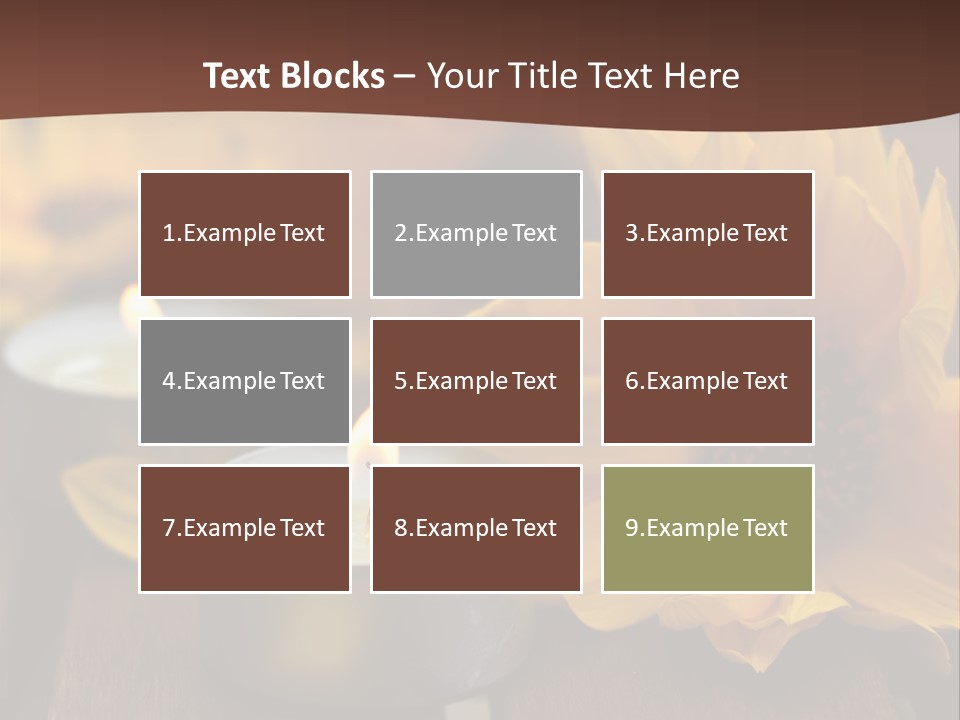 Three Candles With Yellow Flowers On A Wooden Table PowerPoint Template