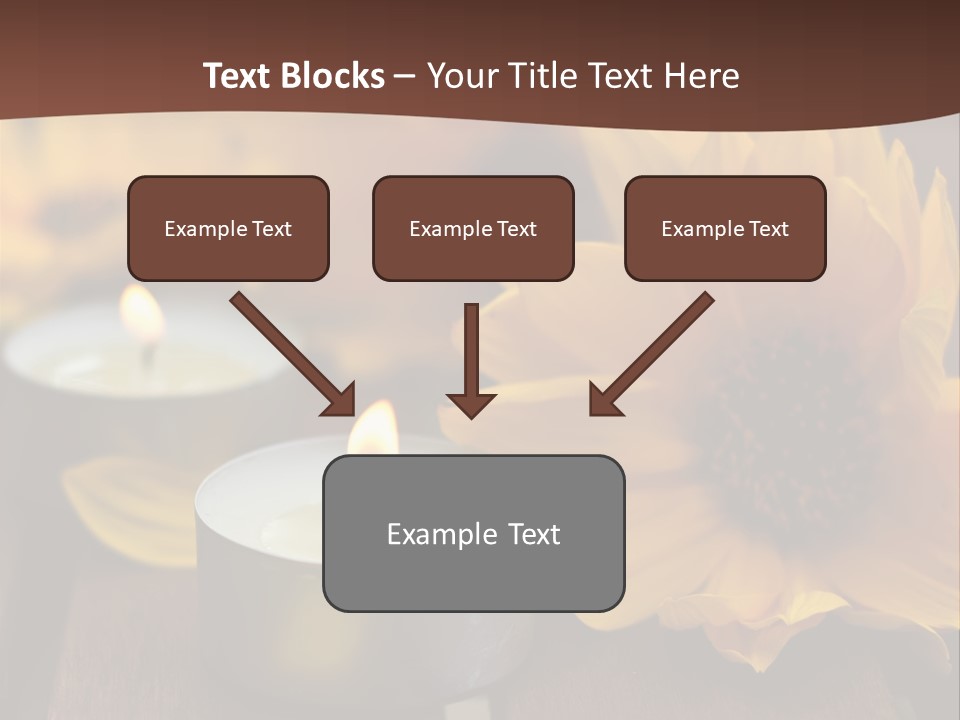Three Candles With Yellow Flowers On A Wooden Table PowerPoint Template