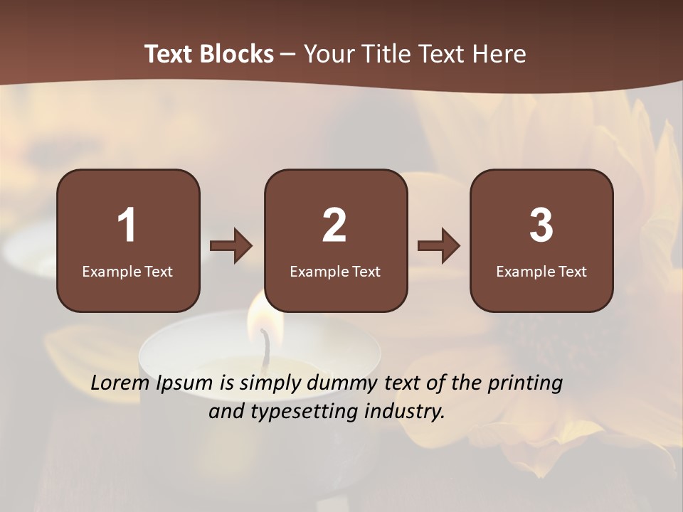 Three Candles With Yellow Flowers On A Wooden Table PowerPoint Template