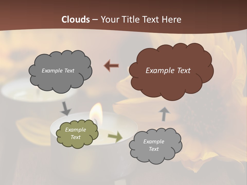 Three Candles With Yellow Flowers On A Wooden Table PowerPoint Template