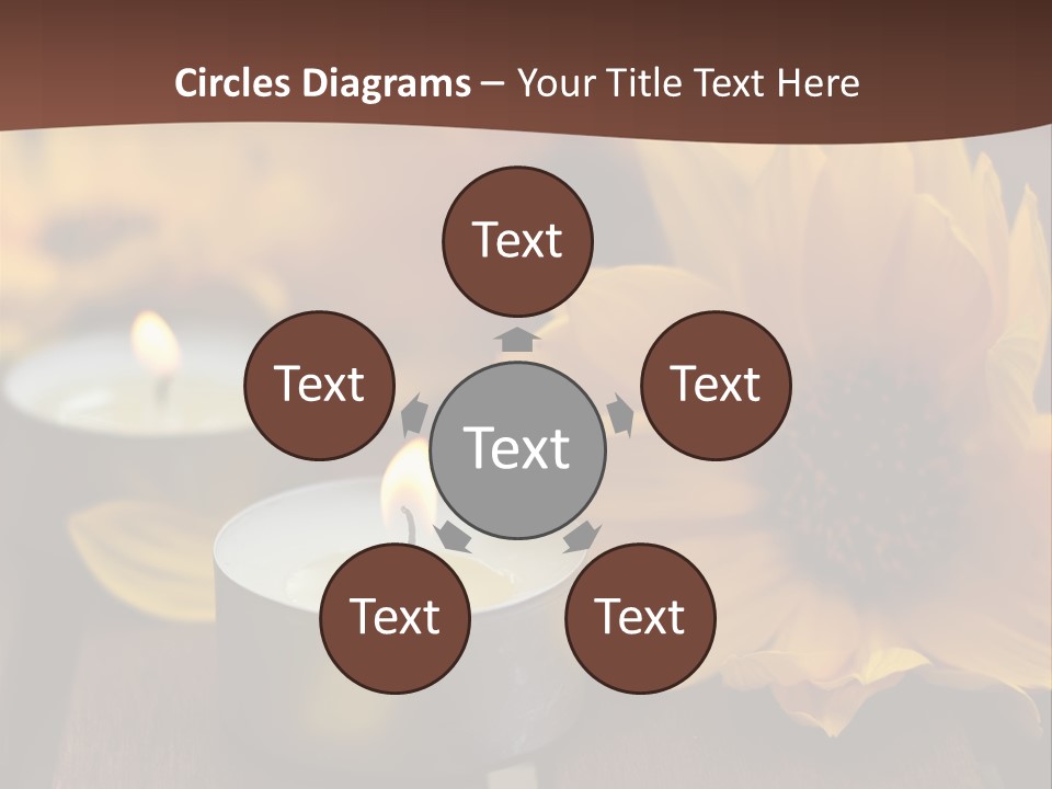 Three Candles With Yellow Flowers On A Wooden Table PowerPoint Template