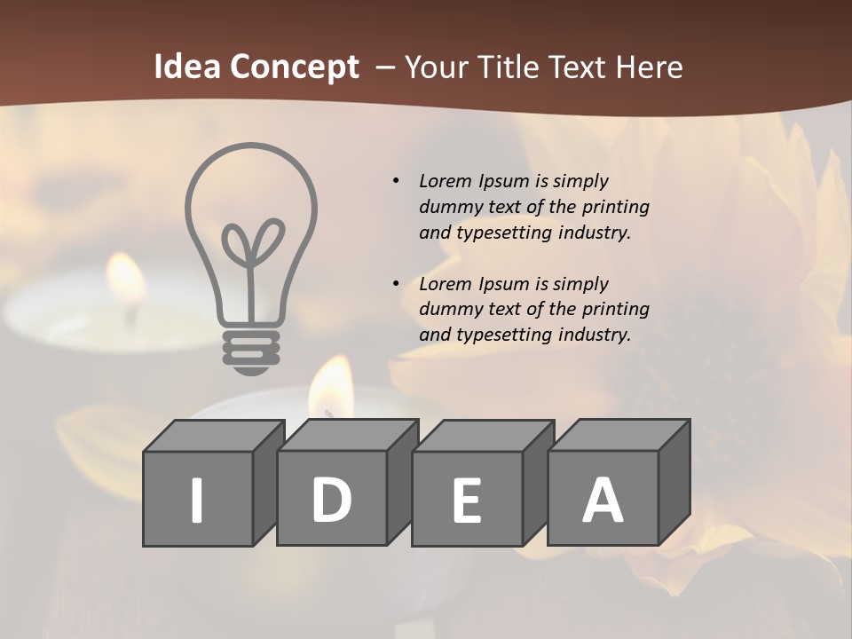 Three Candles With Yellow Flowers On A Wooden Table PowerPoint Template