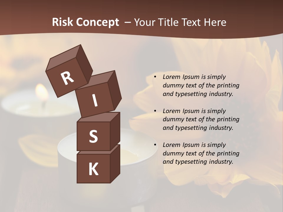 Three Candles With Yellow Flowers On A Wooden Table PowerPoint Template