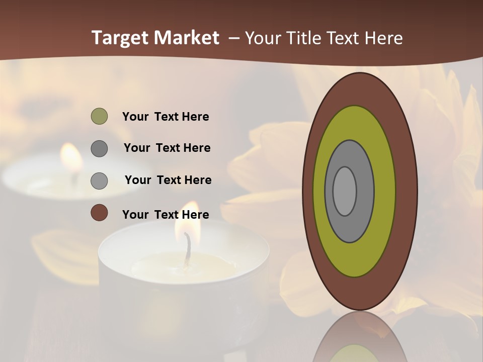 Three Candles With Yellow Flowers On A Wooden Table PowerPoint Template