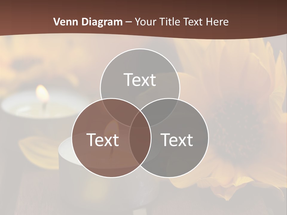 Three Candles With Yellow Flowers On A Wooden Table PowerPoint Template