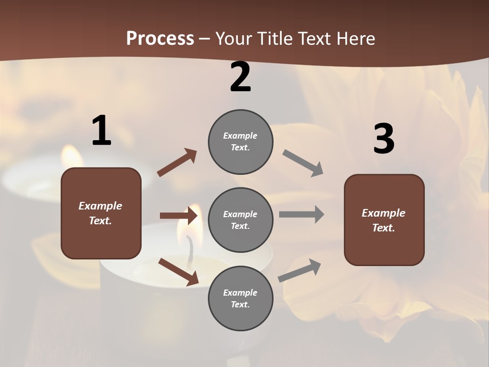 Three Candles With Yellow Flowers On A Wooden Table PowerPoint Template
