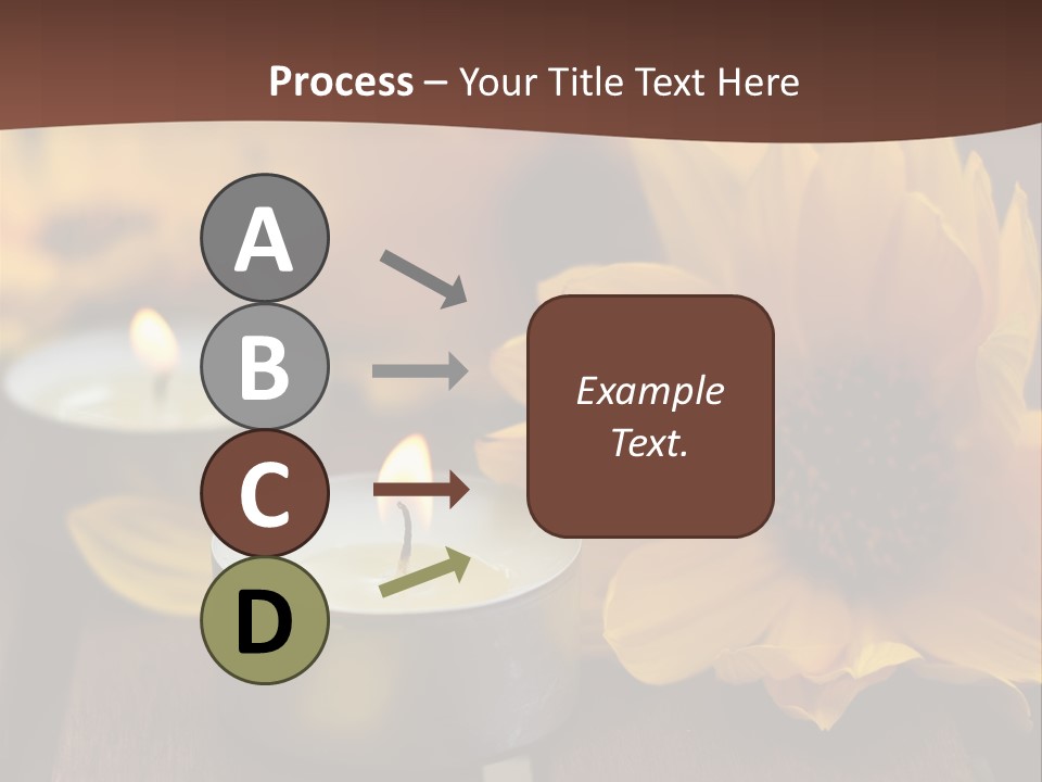 Three Candles With Yellow Flowers On A Wooden Table PowerPoint Template
