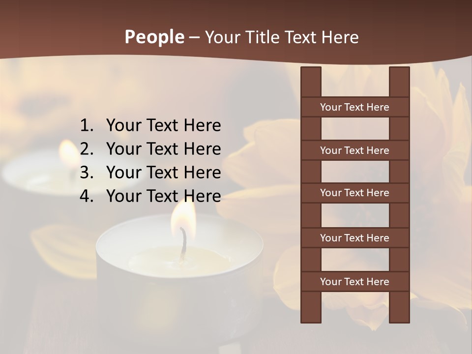 Three Candles With Yellow Flowers On A Wooden Table PowerPoint Template