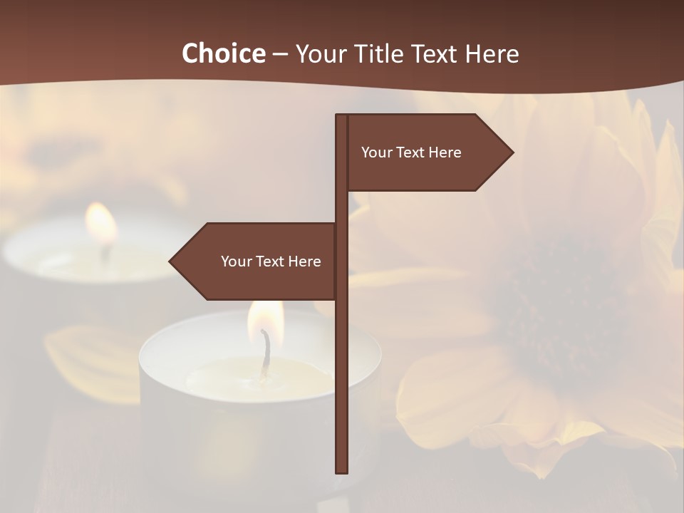 Three Candles With Yellow Flowers On A Wooden Table PowerPoint Template