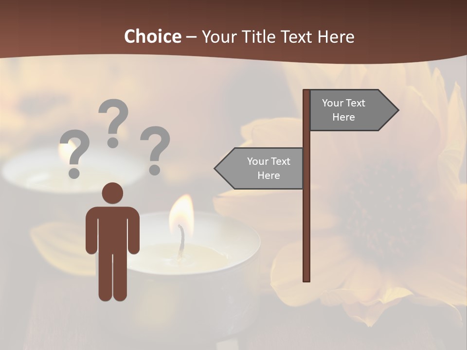 Three Candles With Yellow Flowers On A Wooden Table PowerPoint Template