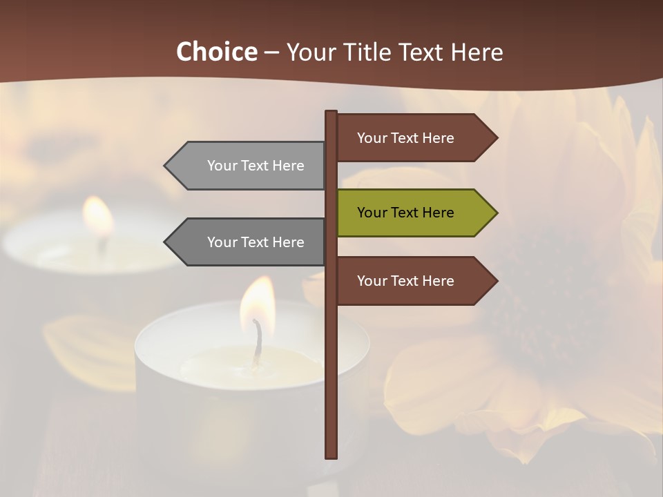 Three Candles With Yellow Flowers On A Wooden Table PowerPoint Template