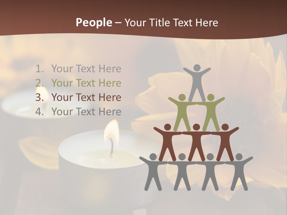 Three Candles With Yellow Flowers On A Wooden Table PowerPoint Template