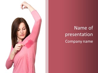 A Woman In Pink Shirt Holding Her Arm Up PowerPoint Template