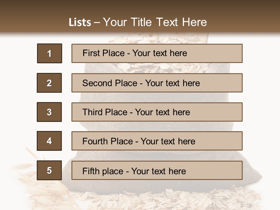 A Sack Of Oats Next To A Wooden Spoon PowerPoint Template