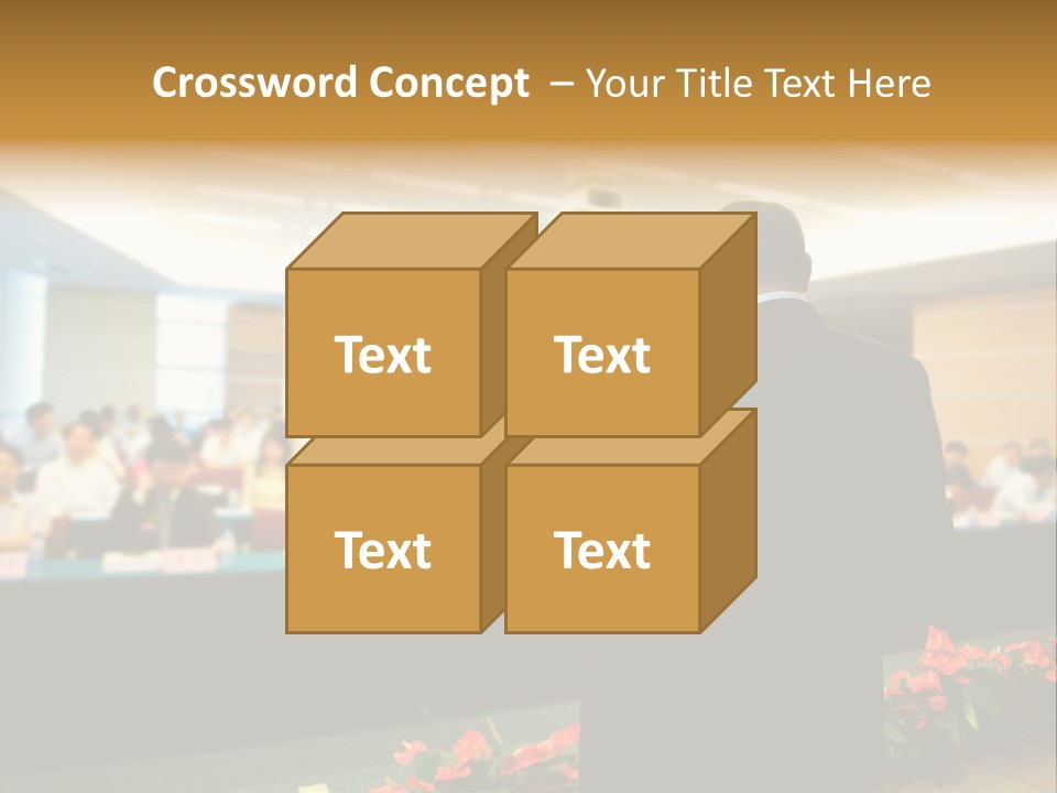 A Man Standing At A Podium In Front Of A Crowd Of People PowerPoint Template