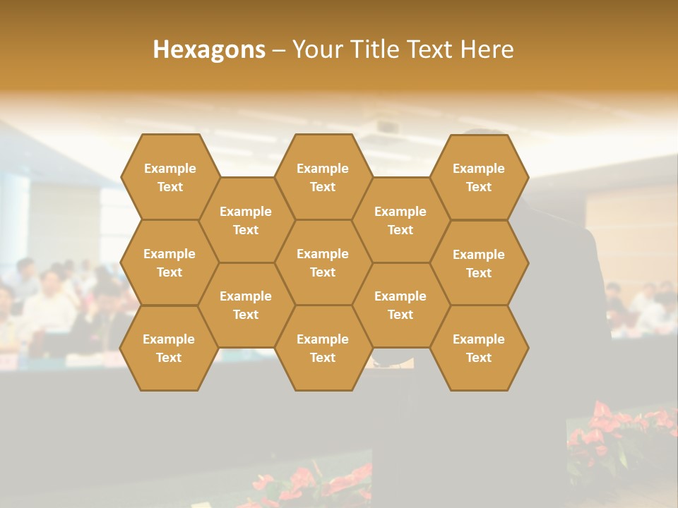 A Man Standing At A Podium In Front Of A Crowd Of People PowerPoint Template