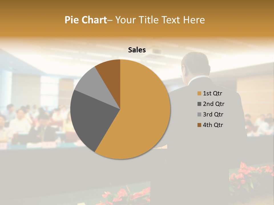 A Man Standing At A Podium In Front Of A Crowd Of People PowerPoint Template