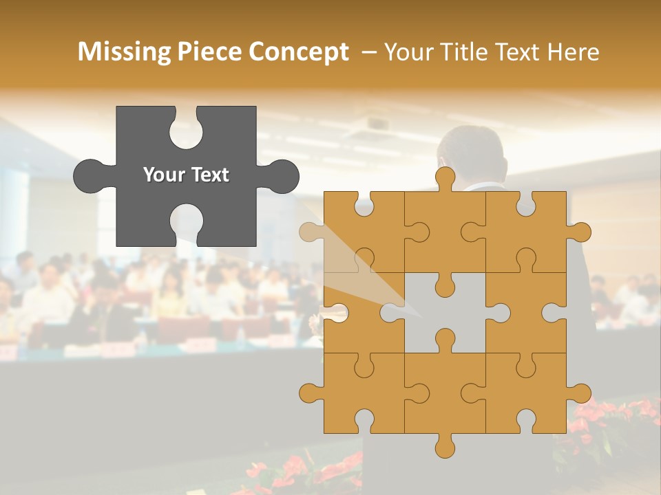 A Man Standing At A Podium In Front Of A Crowd Of People PowerPoint Template